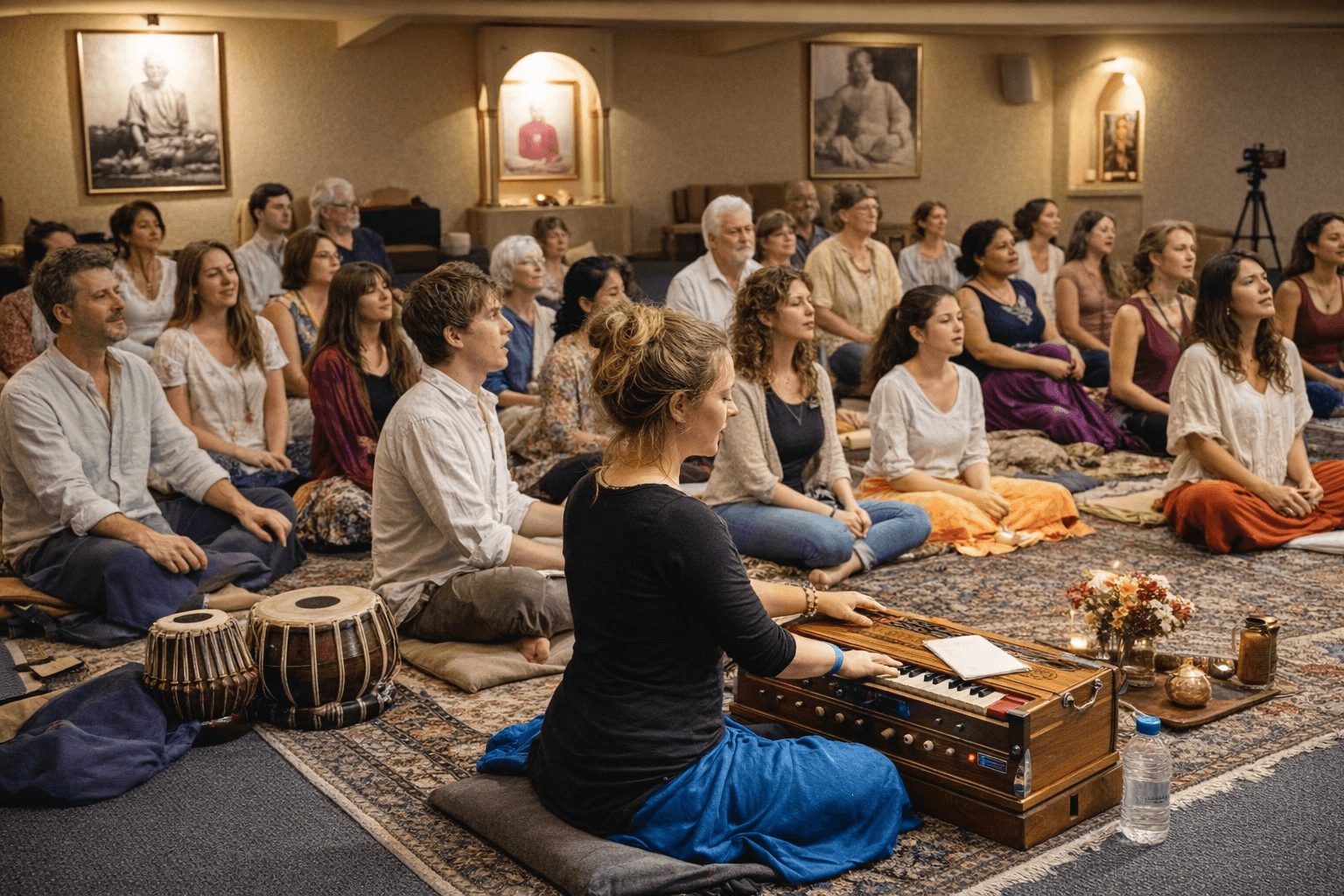 Gruppo kirtan con harmonium indiano